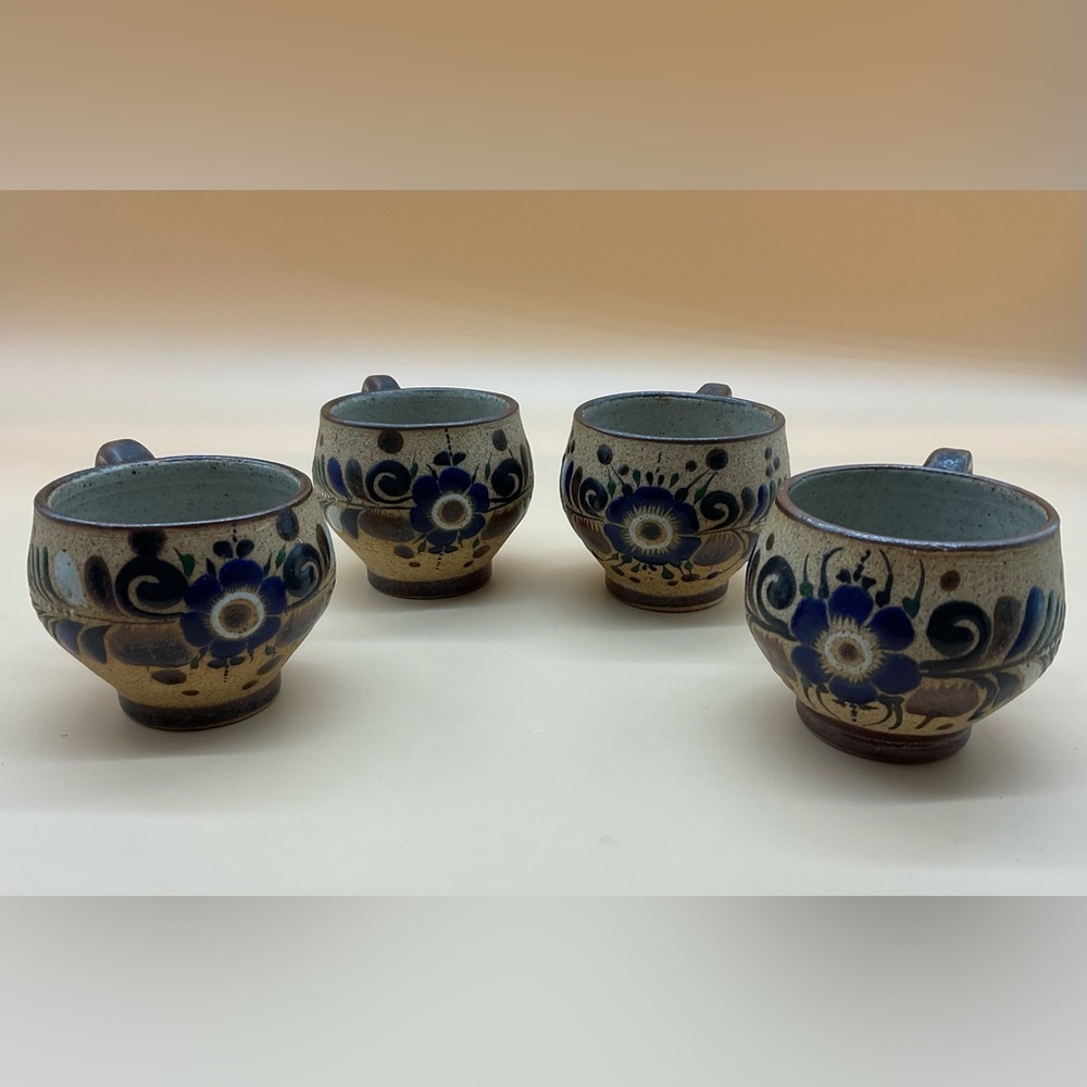 Set of 4 handmade pottery mug artist signed